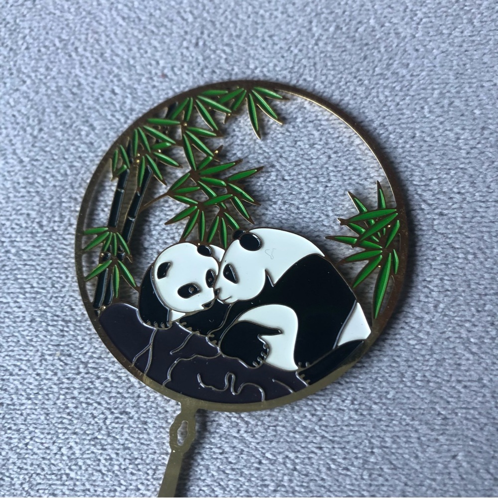 24K Gold Plated Bookmark ~ Panda with Bamboo Green Tassel ~ Brand New!